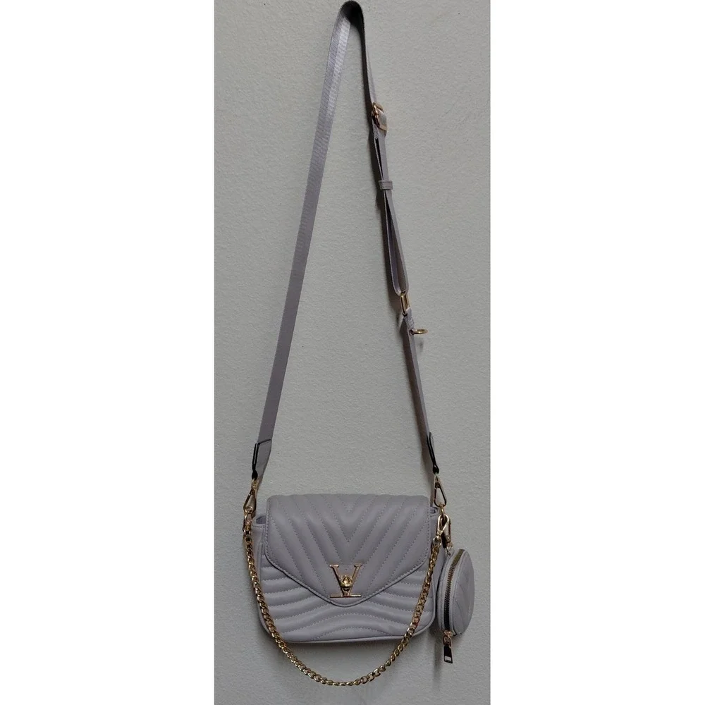 Valentino Orlandi Chevron Quilted Crossbody Bag Light Purple Lavender Coin Pouch